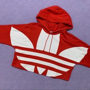 Adidas Red Cropped Logo Trefoil Hoodie